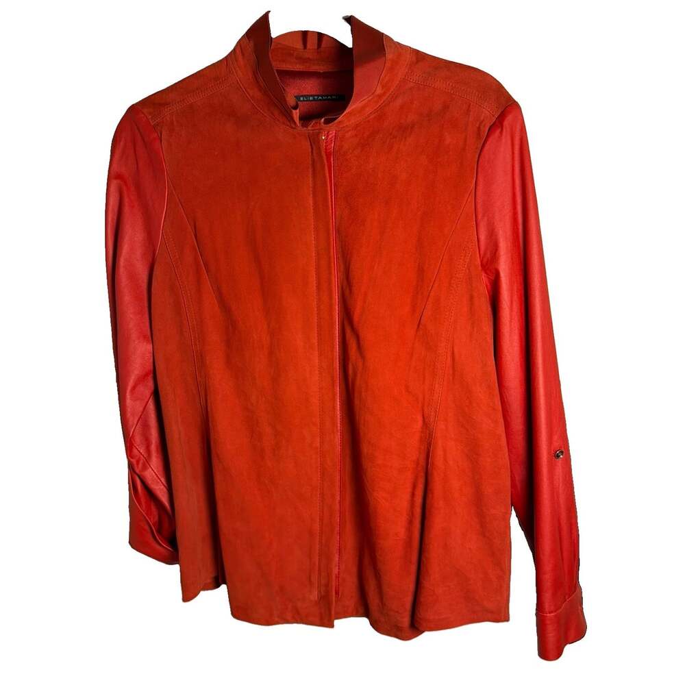 Elie Tahari Luxury Burnt Orange Genuine Lambskin Suede FullZip Jacket XL 16